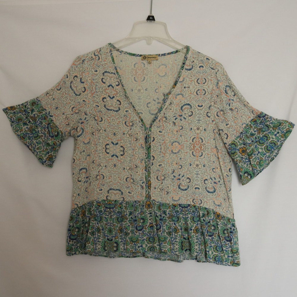 Democracy Boho Short Ruffled Bell Sleeve Top